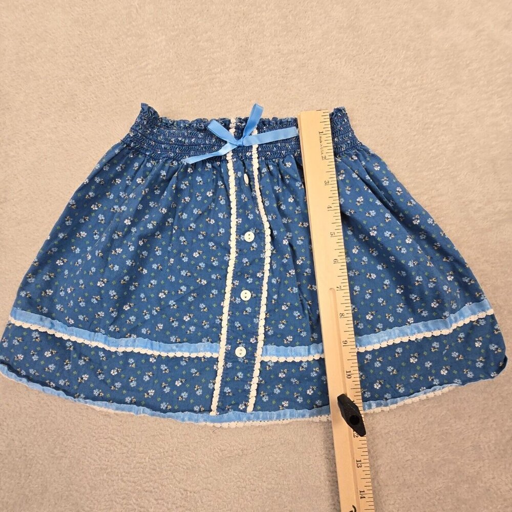 Coming Thing Vintage Girls Skirt Size 4 Blue Floral Cottagecore Boho Country - Picture 4 of 8